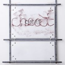 Dirty Cheat, 2016 Enamel on copper, steel rod, wire 11 x 10 x 1/2