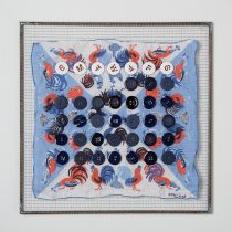 COVID Calendar #3, October 2020 Enamel on copper, steel hardware cloth, my childhood cotton handkerchief 16 x 16 x ½”