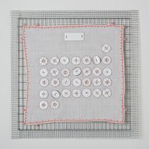 COVID Calendar #2, August 2020 Enamel on copper, steel hardware cloth, cotton napkin 16 x 16 x ½”